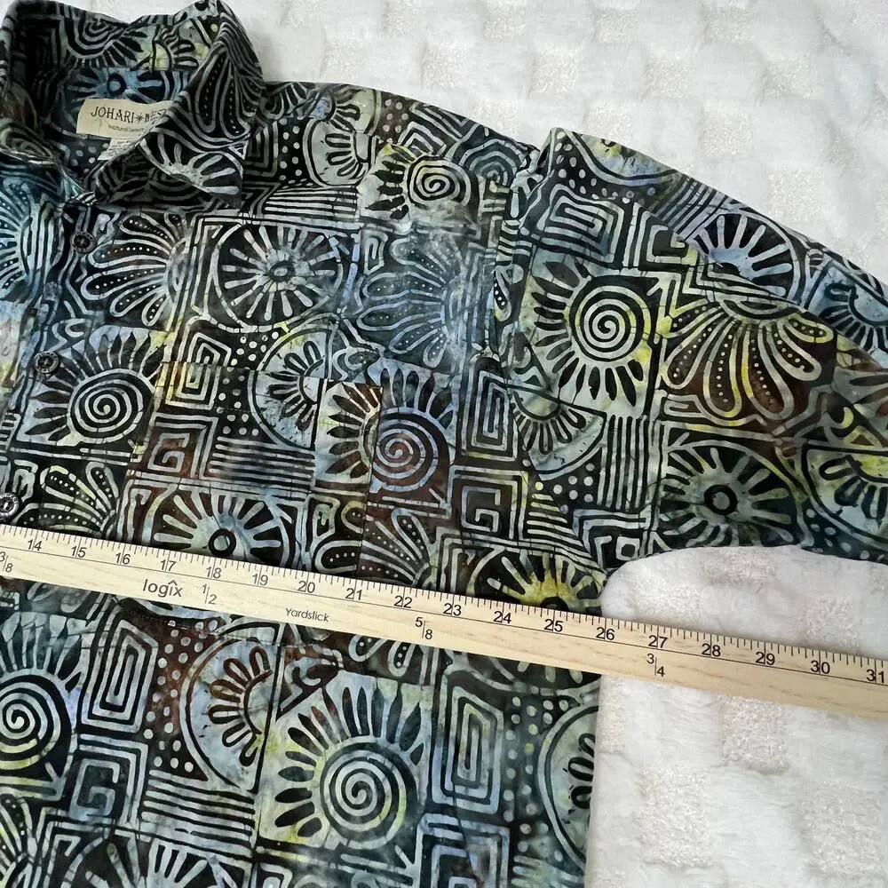 Johari West Shirt Mens XL Black Multicolor Abstract Hawaiian Camp Button Up - Picture 5 of 7